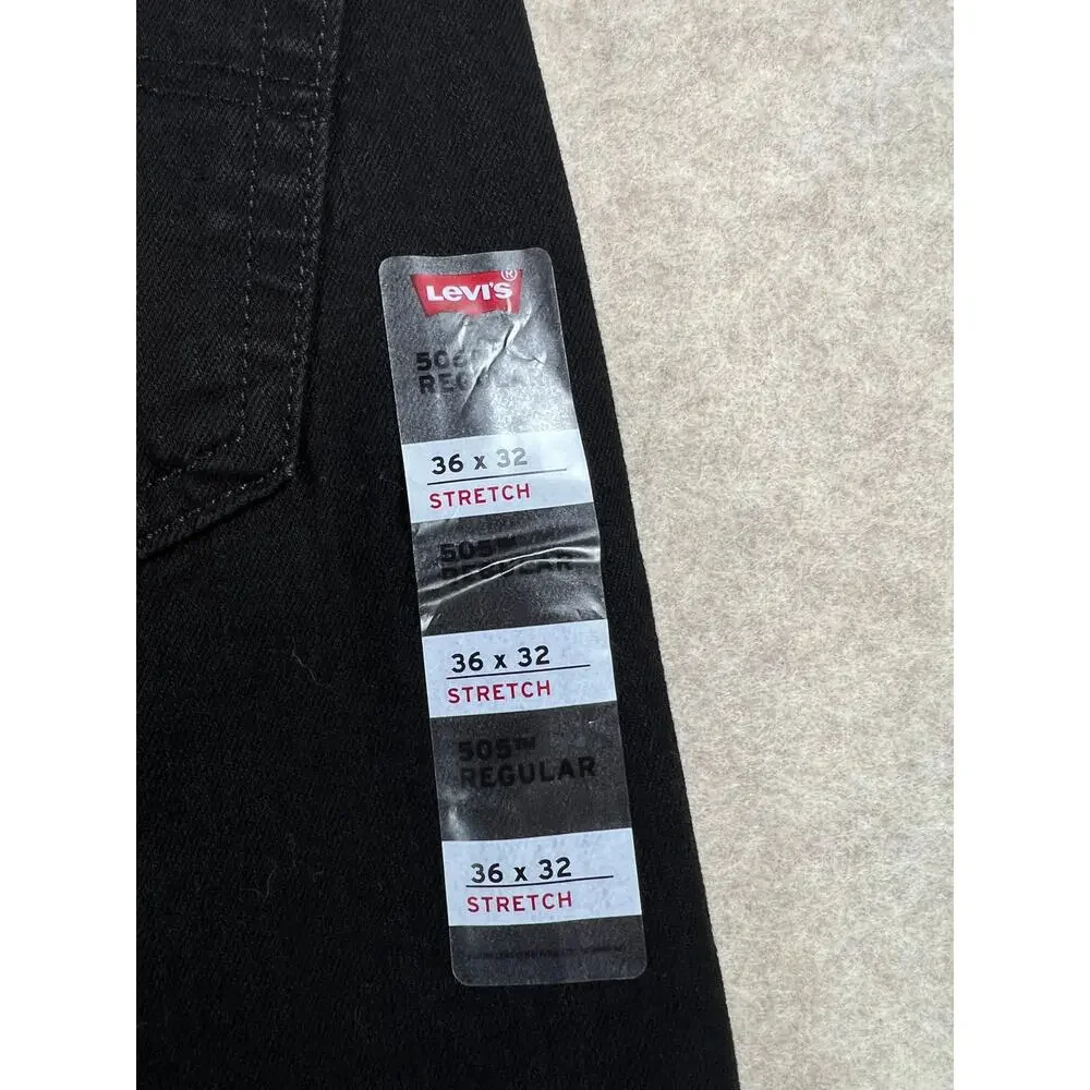 Levi's Men's 505 Regular Stretch Straight Leg Black Jeans Size 36x32 NEW